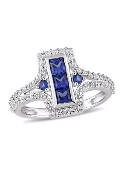 Lab Created 1-1/8 CT TGW Blue and White Sapphire Statement Ring Sterling Silver