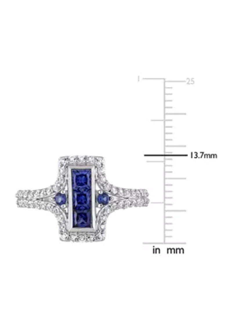 Lab Created 1-1/8 CT TGW Blue and White Sapphire Statement Ring Sterling Silver