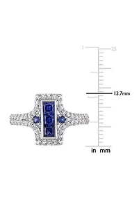 Lab Created 1-1/8 CT TGW Blue and White Sapphire Statement Ring Sterling Silver