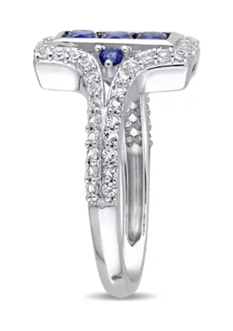 Lab Created 1-1/8 CT TGW Blue and White Sapphire Statement Ring Sterling Silver