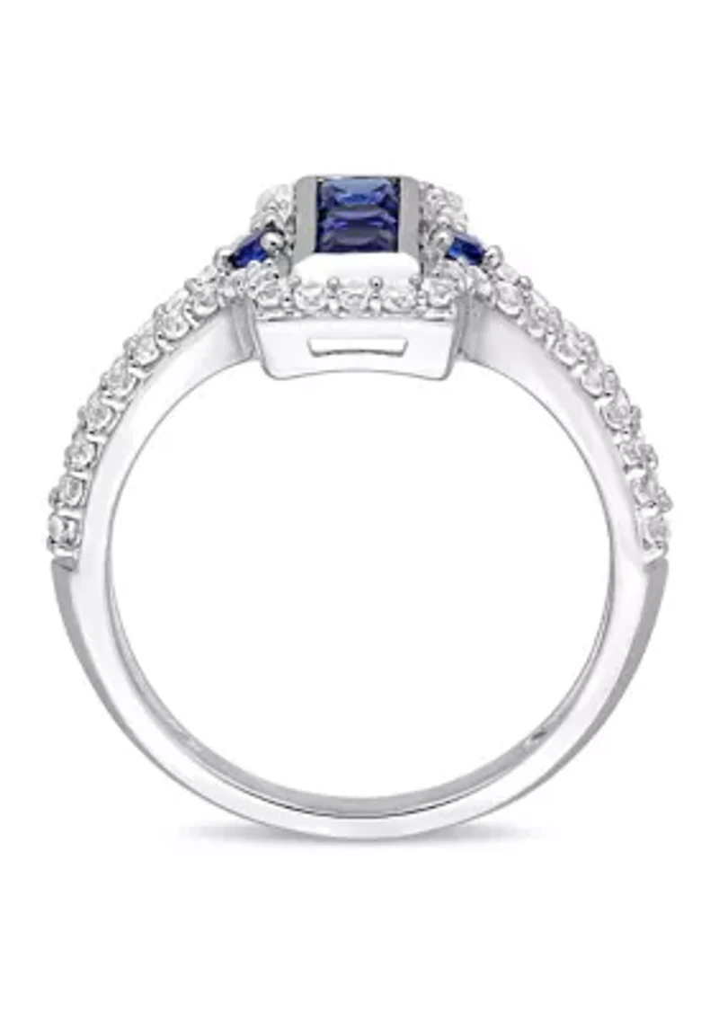 Lab Created 1-1/8 CT TGW Blue and White Sapphire Statement Ring Sterling Silver