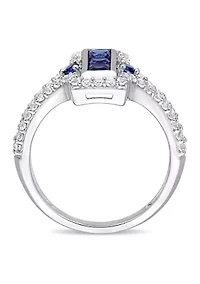 Lab Created 1-1/8 CT TGW Blue and White Sapphire Statement Ring Sterling Silver