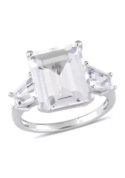 8 7/8 CT TGW Emerald and Tapered-Cut White Topaz 3-Stone Ring Sterling Silver
