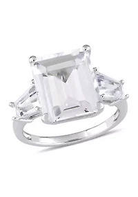 8 7/8 CT TGW Emerald and Tapered-Cut White Topaz 3-Stone Ring Sterling Silver