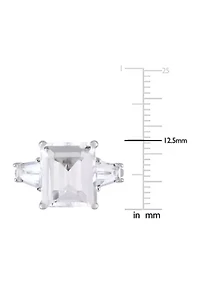 8 7/8 CT TGW Emerald and Tapered-Cut White Topaz 3-Stone Ring Sterling Silver