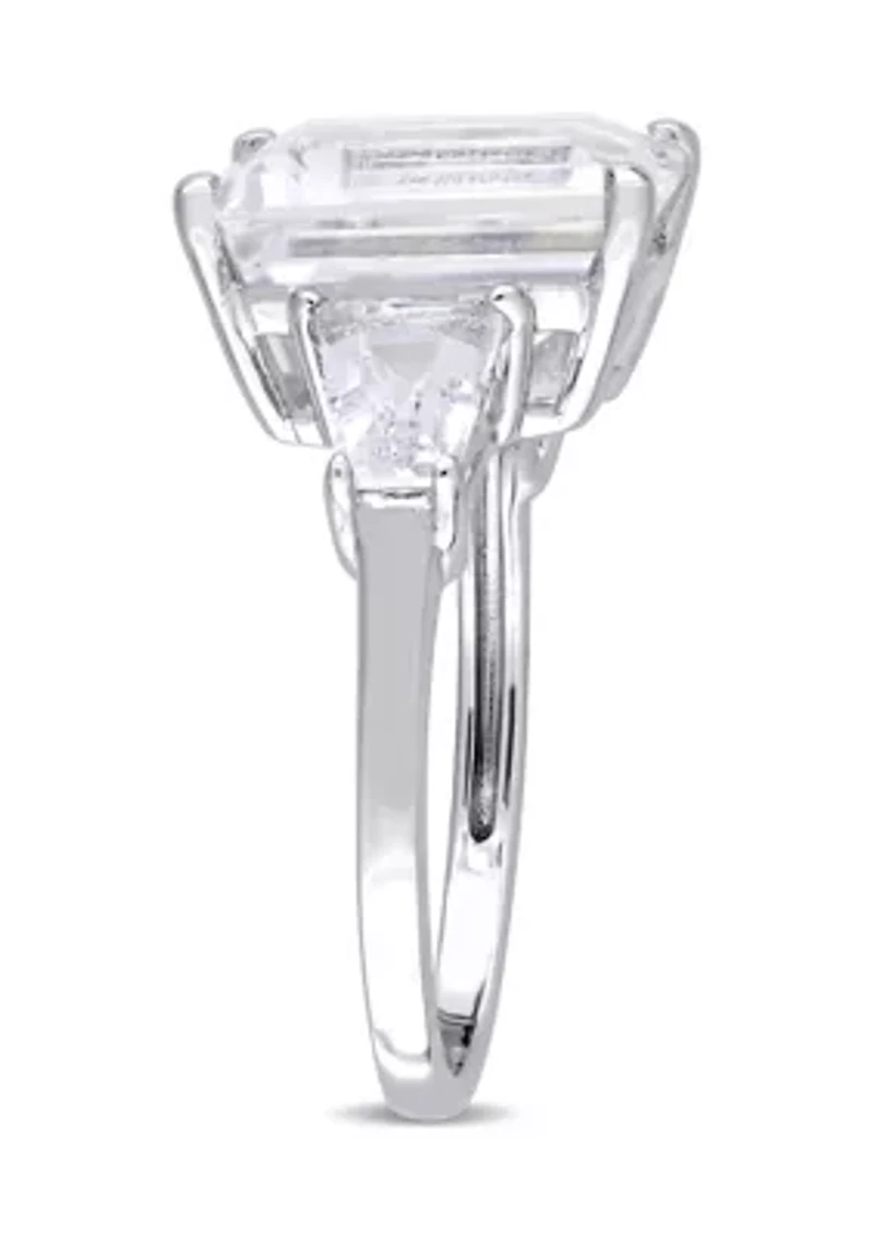 8 7/8 CT TGW Emerald and Tapered-Cut White Topaz 3-Stone Ring Sterling Silver