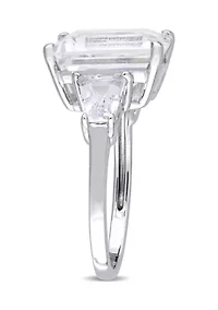 8 7/8 CT TGW Emerald and Tapered-Cut White Topaz 3-Stone Ring Sterling Silver