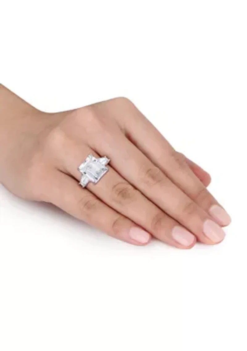 8 7/8 CT TGW Emerald and Tapered-Cut White Topaz 3-Stone Ring Sterling Silver