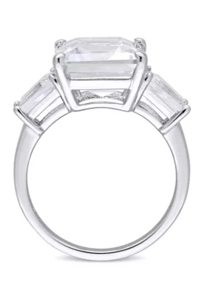8 7/8 CT TGW Emerald and Tapered-Cut White Topaz 3-Stone Ring Sterling Silver