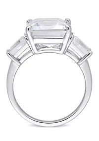 8 7/8 CT TGW Emerald and Tapered-Cut White Topaz 3-Stone Ring Sterling Silver