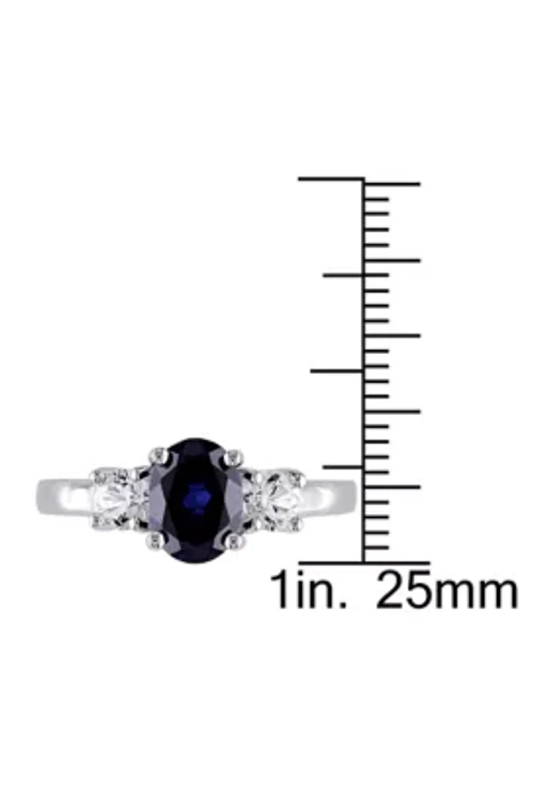 Lab Created Oval Cut Blue and White Sapphire 3-Stone Ring Sterling Silver