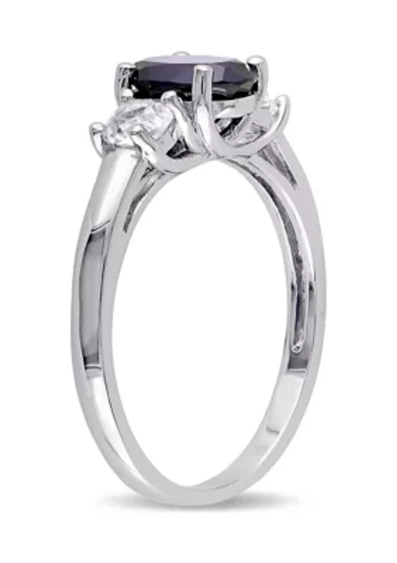 Lab Created Oval Cut Blue and White Sapphire 3-Stone Ring Sterling Silver
