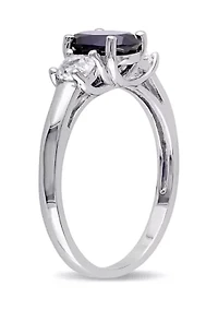 Lab Created Oval Cut Blue and White Sapphire 3-Stone Ring Sterling Silver