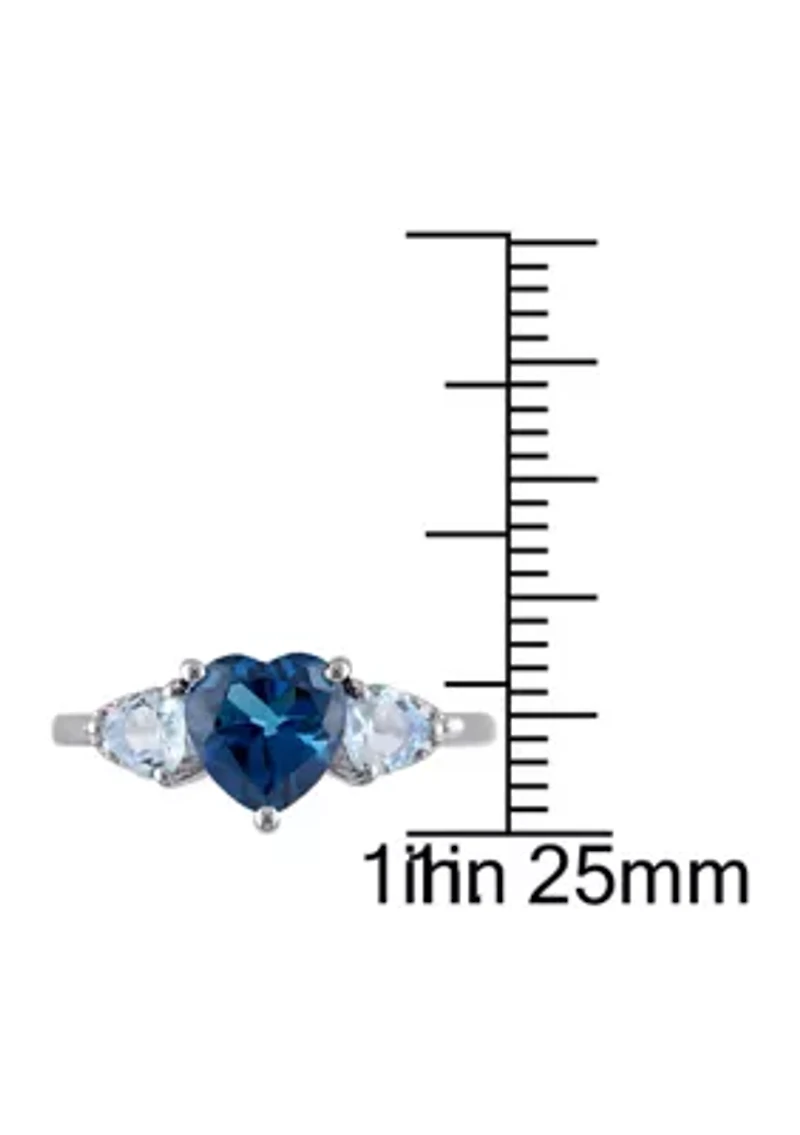London Blue and Sky Topaz with Diamond Accent Triple Heart Ring Sterling Silver