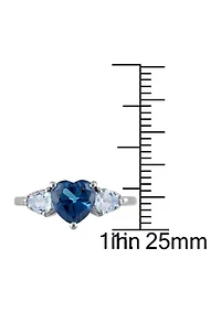 London Blue and Sky Topaz with Diamond Accent Triple Heart Ring Sterling Silver