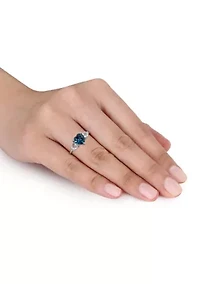 London Blue and Sky Topaz with Diamond Accent Triple Heart Ring Sterling Silver