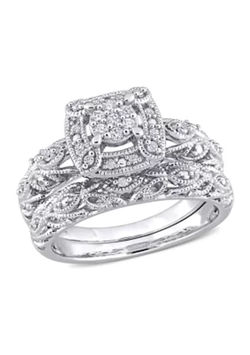 1/5 CT TW Diamond Vintage Bridal Set Sterling Silver