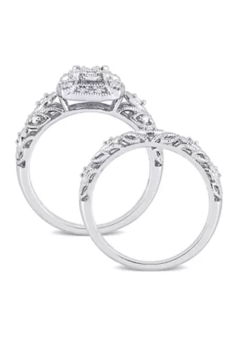 1/5 CT TW Diamond Vintage Bridal Set Sterling Silver