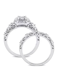 1/5 CT TW Diamond Vintage Bridal Set Sterling Silver