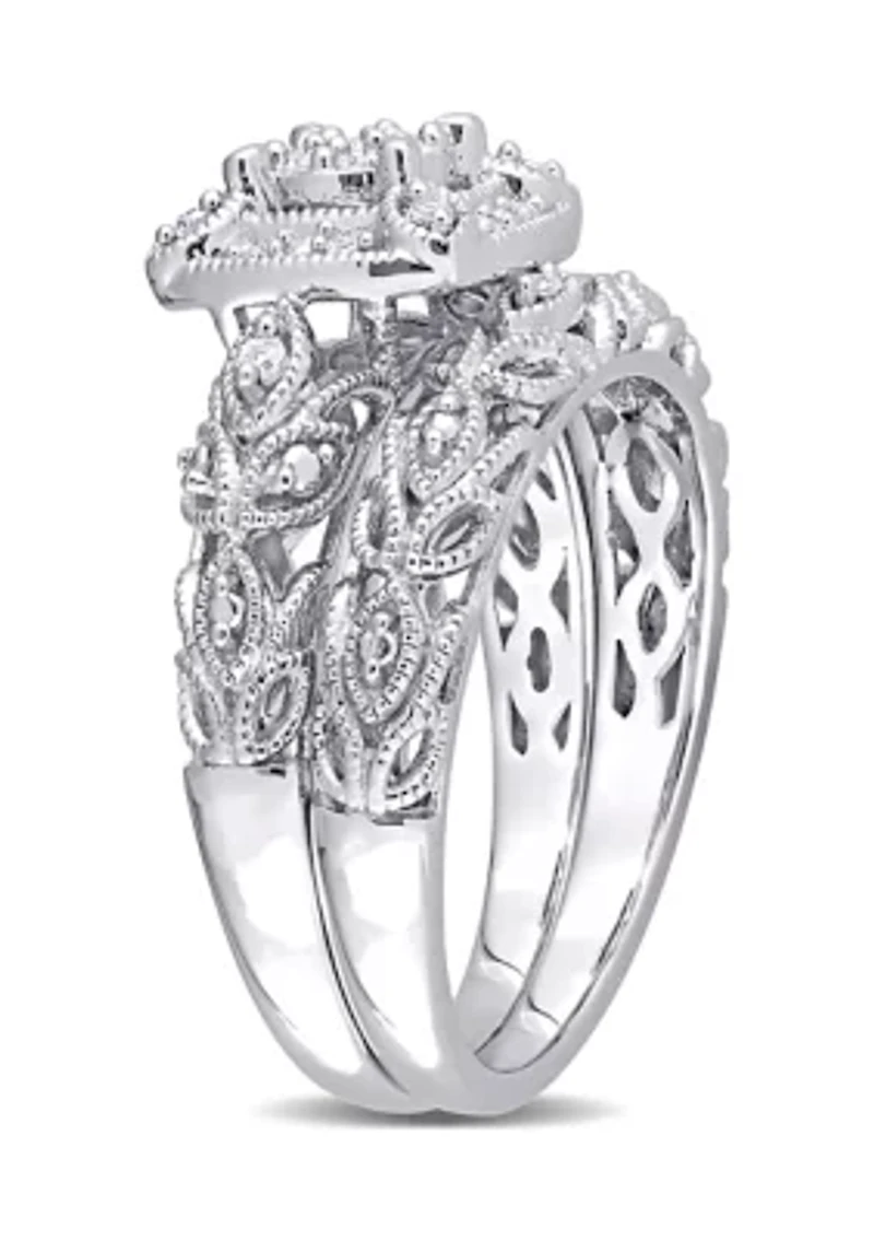 1/5 CT TW Diamond Vintage Bridal Set Sterling Silver