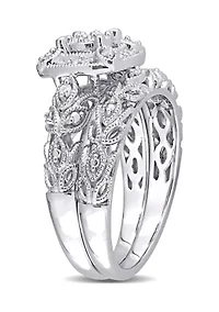 1/5 CT TW Diamond Vintage Bridal Set Sterling Silver