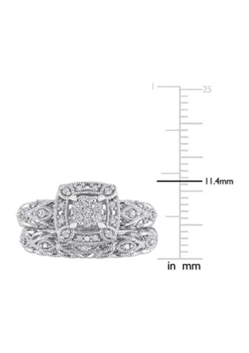 1/5 CT TW Diamond Vintage Bridal Set Sterling Silver