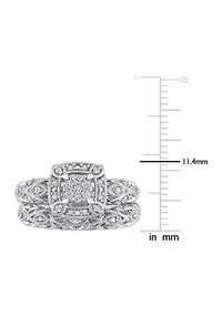 1/5 CT TW Diamond Vintage Bridal Set Sterling Silver