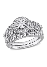 1/3 CT TW Diamond Halo Bridal Ring Set Sterling Silver