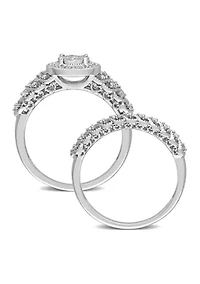 1/3 CT TW Diamond Halo Bridal Ring Set Sterling Silver