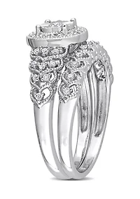 1/3 CT TW Diamond Halo Bridal Ring Set Sterling Silver