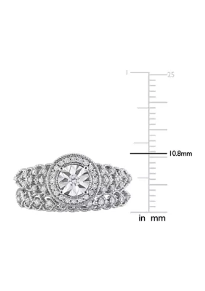 1/3 CT TW Diamond Halo Bridal Ring Set Sterling Silver