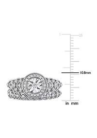 1/3 CT TW Diamond Halo Bridal Ring Set Sterling Silver