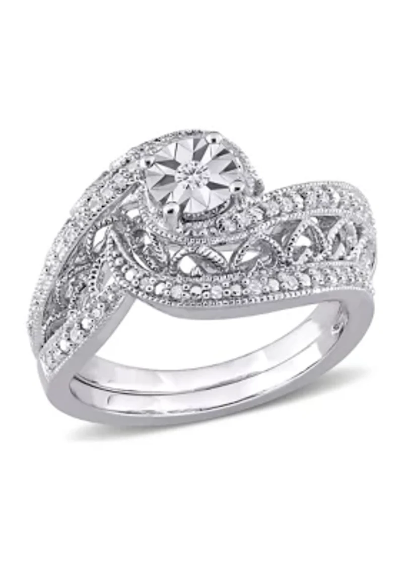 1/5 CT TW Diamond Vintage Bridal Set Sterling Silver