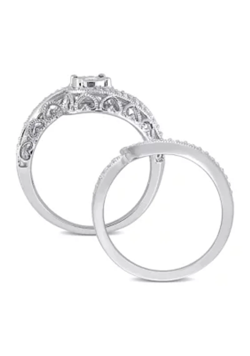 1/5 CT TW Diamond Vintage Bridal Set Sterling Silver