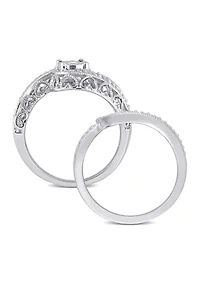 1/5 CT TW Diamond Vintage Bridal Set Sterling Silver