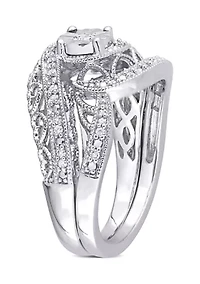 1/5 CT TW Diamond Vintage Bridal Set Sterling Silver