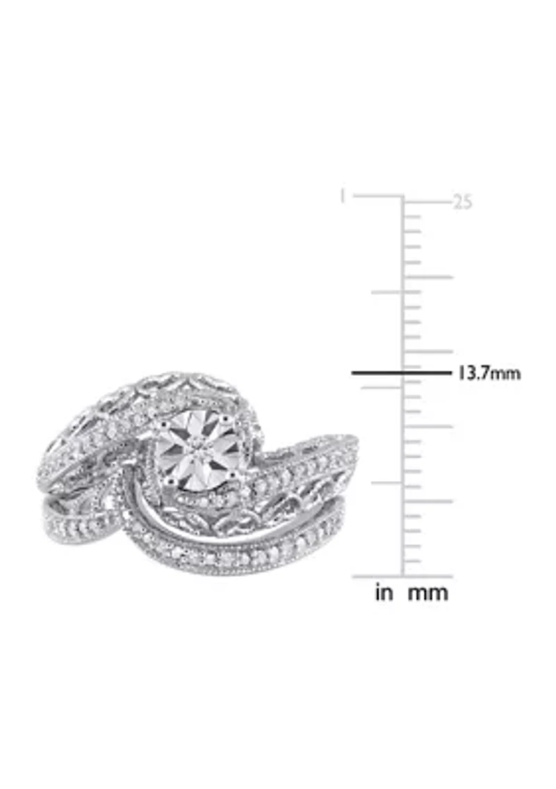 1/5 CT TW Diamond Vintage Bridal Set Sterling Silver