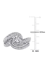 1/5 CT TW Diamond Vintage Bridal Set Sterling Silver