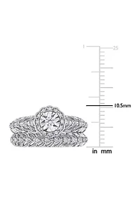 1/4 CT TW Diamond Octagon Halo Bridal Ring Set Sterling Silver