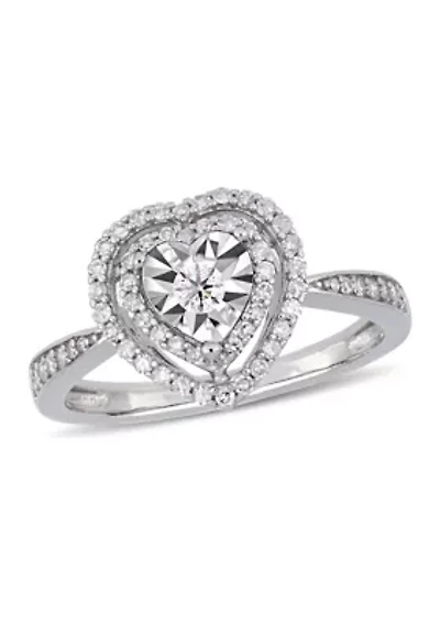3/8 CT TW Diamond Halo Heart Engagement Ring Sterling Silver