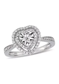 3/8 CT TW Diamond Halo Heart Engagement Ring Sterling Silver