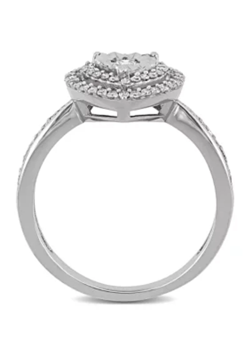 3/8 CT TW Diamond Halo Heart Engagement Ring Sterling Silver