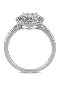 3/8 CT TW Diamond Halo Heart Engagement Ring Sterling Silver