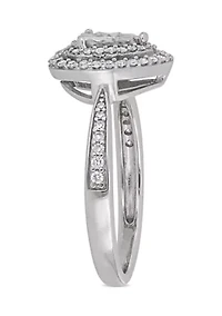 3/8 CT TW Diamond Halo Heart Engagement Ring Sterling Silver