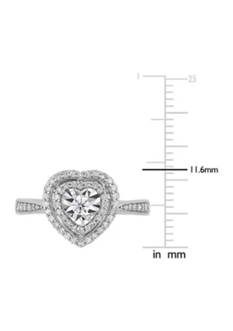 3/8 CT TW Diamond Halo Heart Engagement Ring Sterling Silver