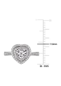 3/8 CT TW Diamond Halo Heart Engagement Ring Sterling Silver