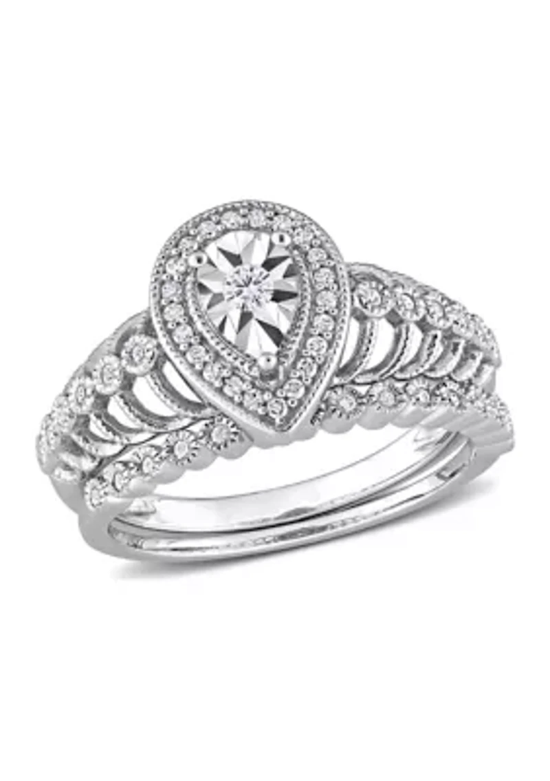 1/3 CT TW Teardrop Diamond Halo Bridal Ring Set Sterling Silver
