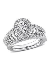 1/3 CT TW Teardrop Diamond Halo Bridal Ring Set Sterling Silver