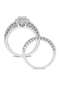 1/3 CT TW Teardrop Diamond Halo Bridal Ring Set Sterling Silver