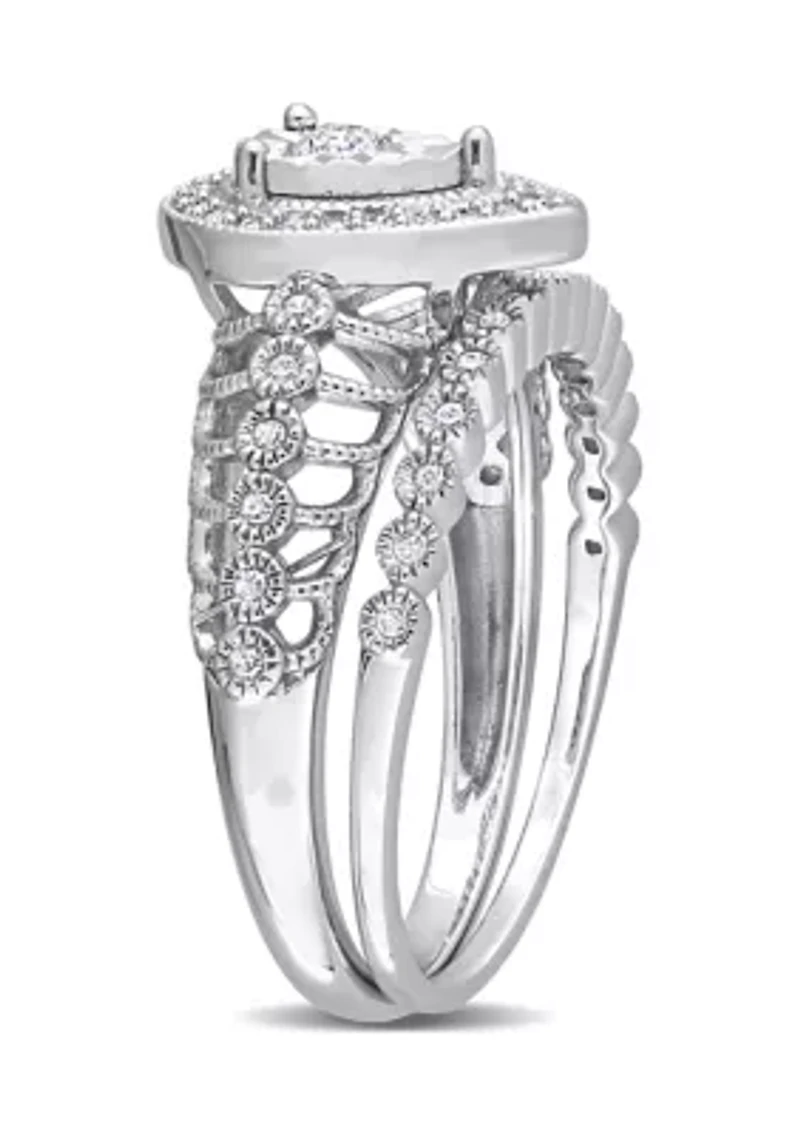 1/3 CT TW Teardrop Diamond Halo Bridal Ring Set Sterling Silver